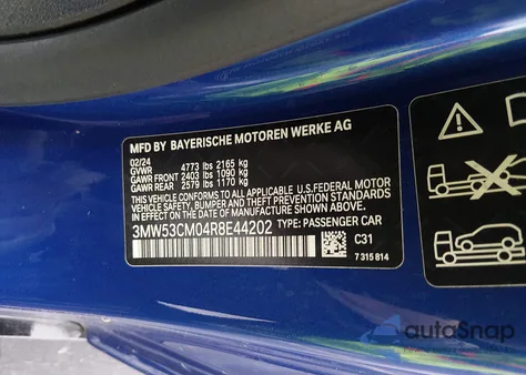 2024 BMW M240 I xDrive z USA, uszkodzony, nr VIN 3MW53CM04R8E44202